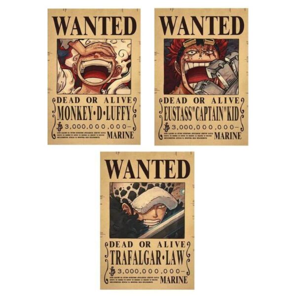 poster wanted luffy law kid